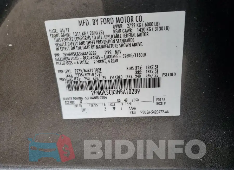 2FMGK5C83HBA10289 Photo# 13