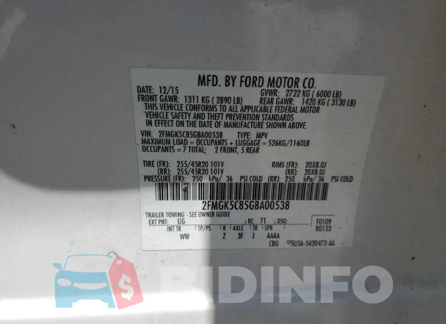 2FMGK5C85GBA00538 Photo# 14