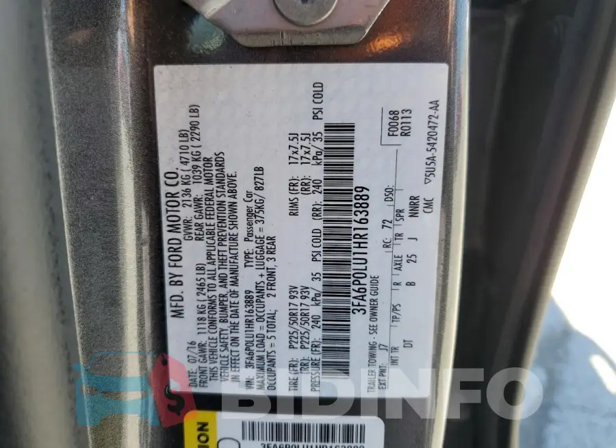 3FA6P0LU1HR163889 Photo# 12