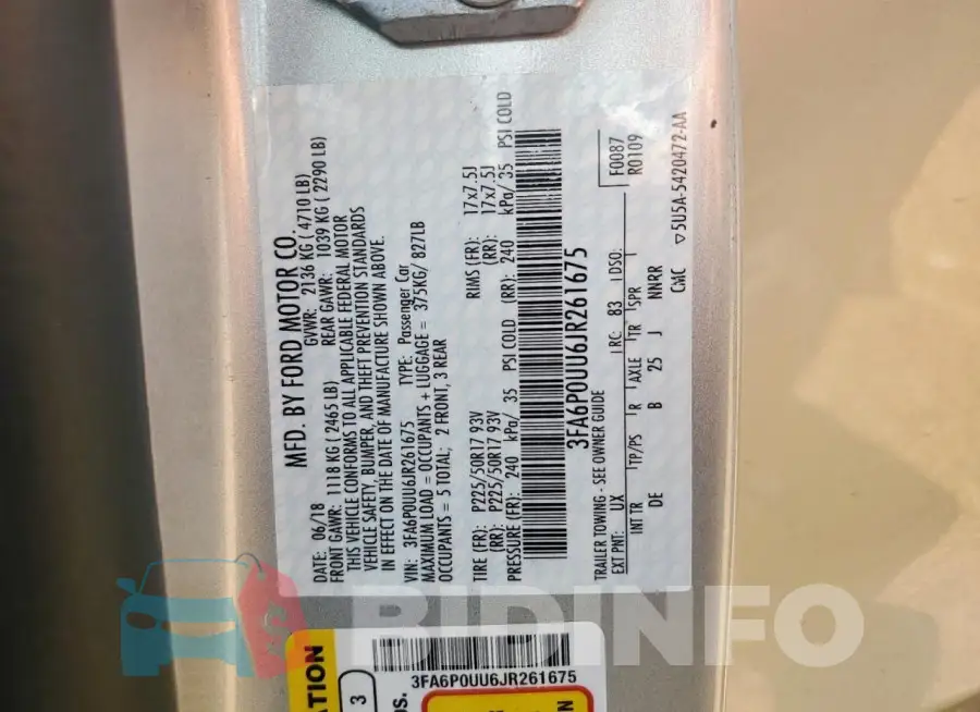 3FA6P0UU6JR261675 Photo# 12