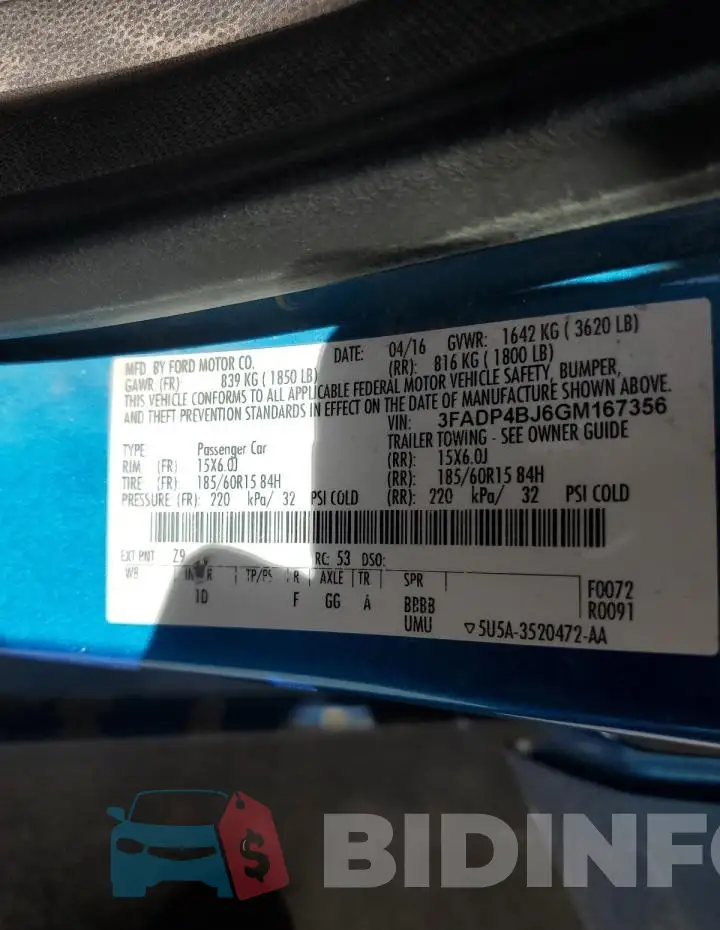 3FADP4BJ6GM167356 Photo# 12