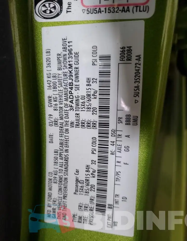 3FADP4BJ9KM139611 Photo# 12