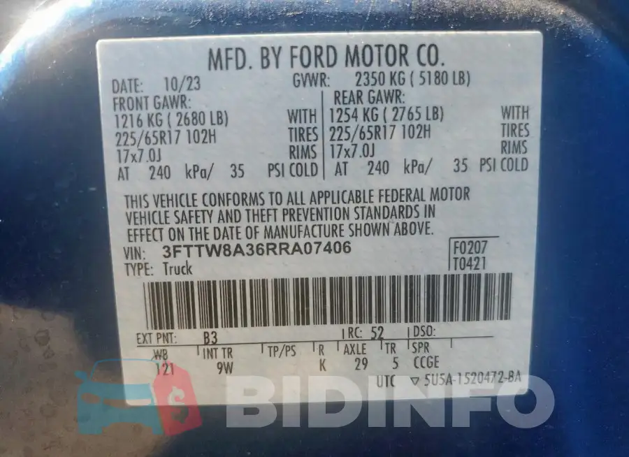 3FTTW8A36RRA07406 Photo# 12