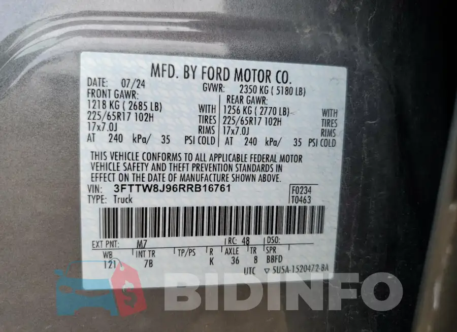 3FTTW8J96RRB16761 Photo# 13