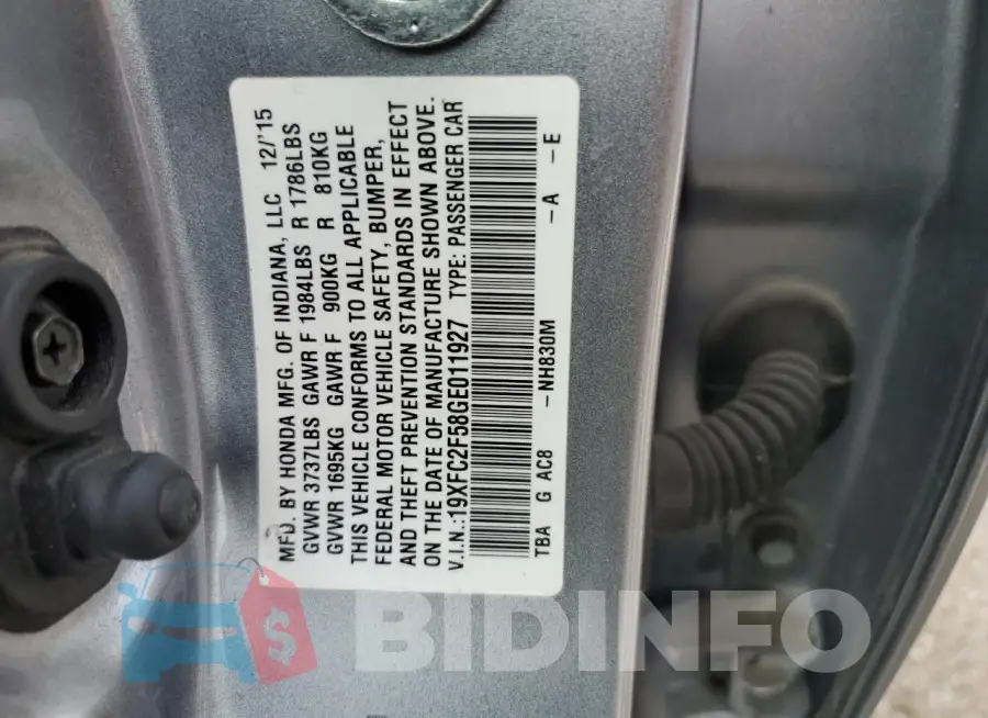 19XFC2F58GE011927 Photo# 12