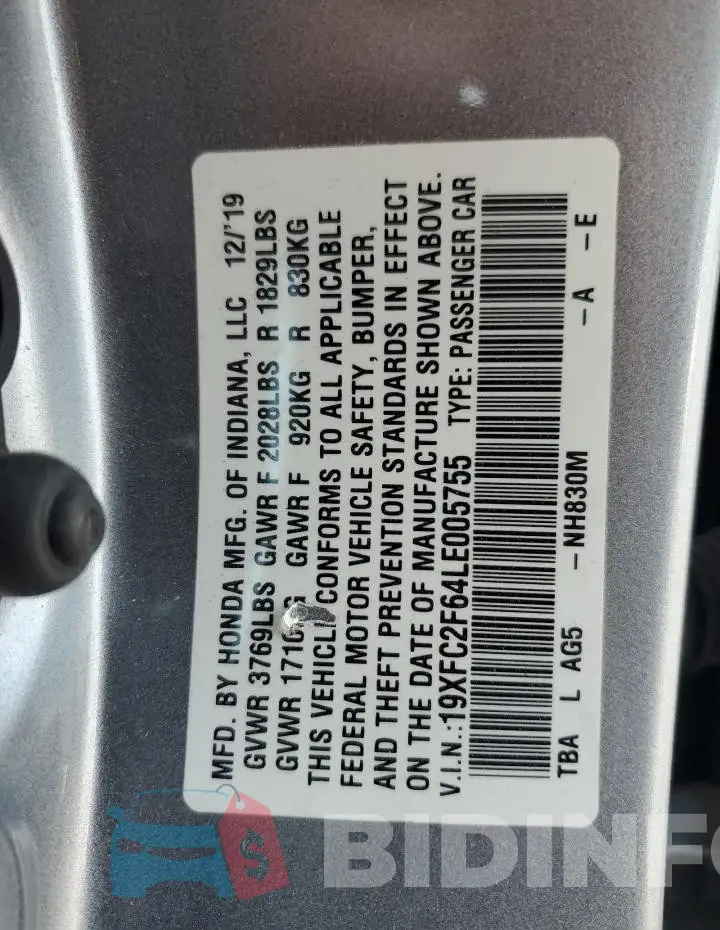 19XFC2F64LE005755 Photo# 12