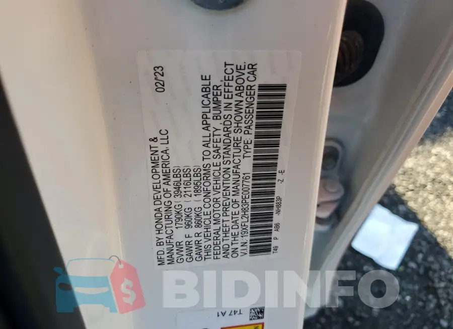 19XFL2H83PE007761 Photo# 12