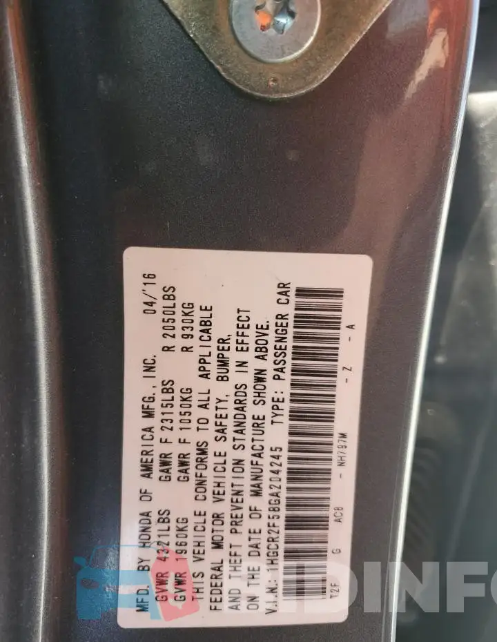 1HGCR2F58GA204245 Photo# 12