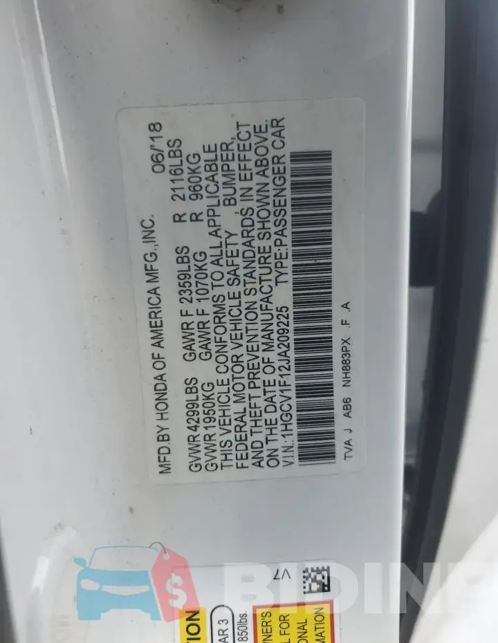1HGCV1F12JA209225 Photo# 12