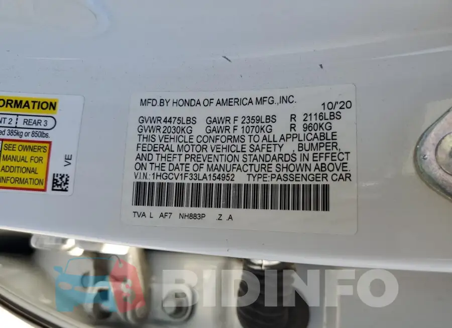 1HGCV1F33LA154952 Photo# 12