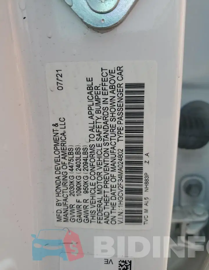 1HGCV2F34MA024802 Photo# 12