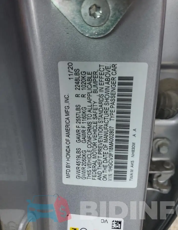1HGCV3F18MA002807 Photo# 13