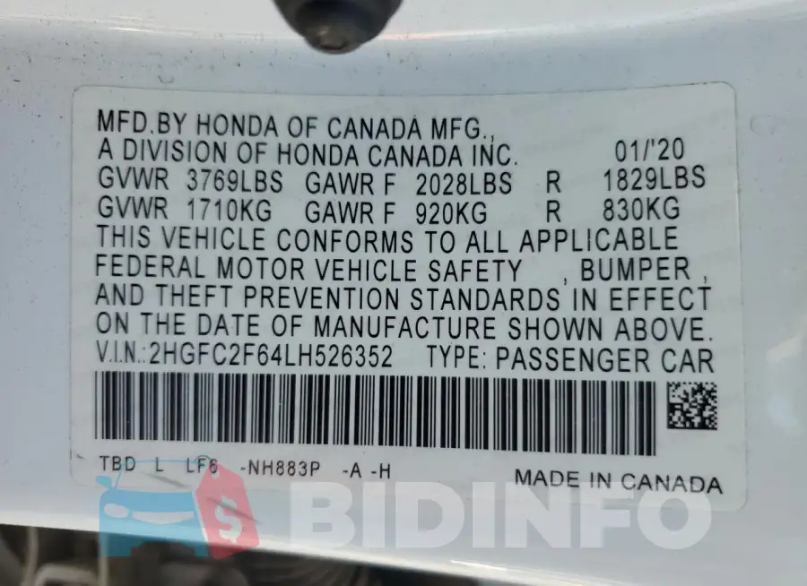 2HGFC2F64LH526352 Photo# 12