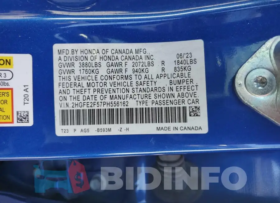 2HGFE2F57PH556162 Photo# 13