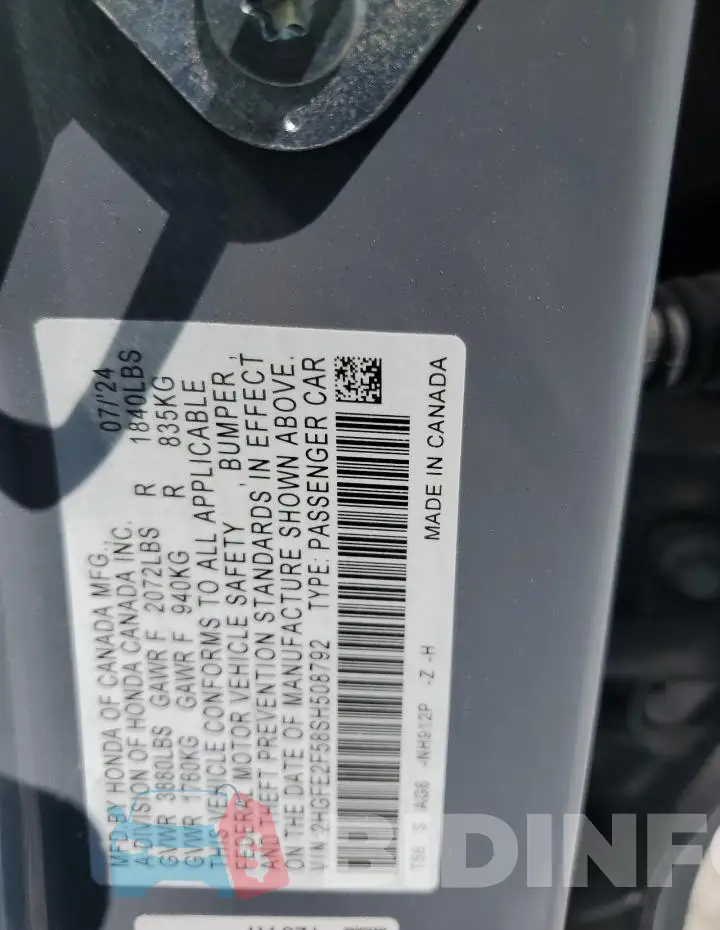 2HGFE2F58SH508792 Photo# 13