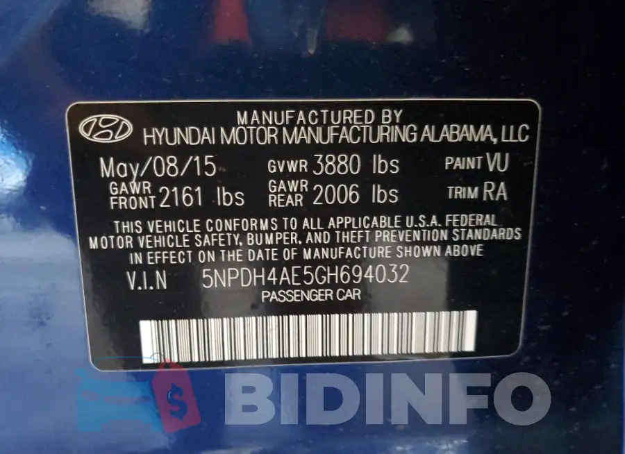 5NPDH4AE5GH694032 Photo# 12