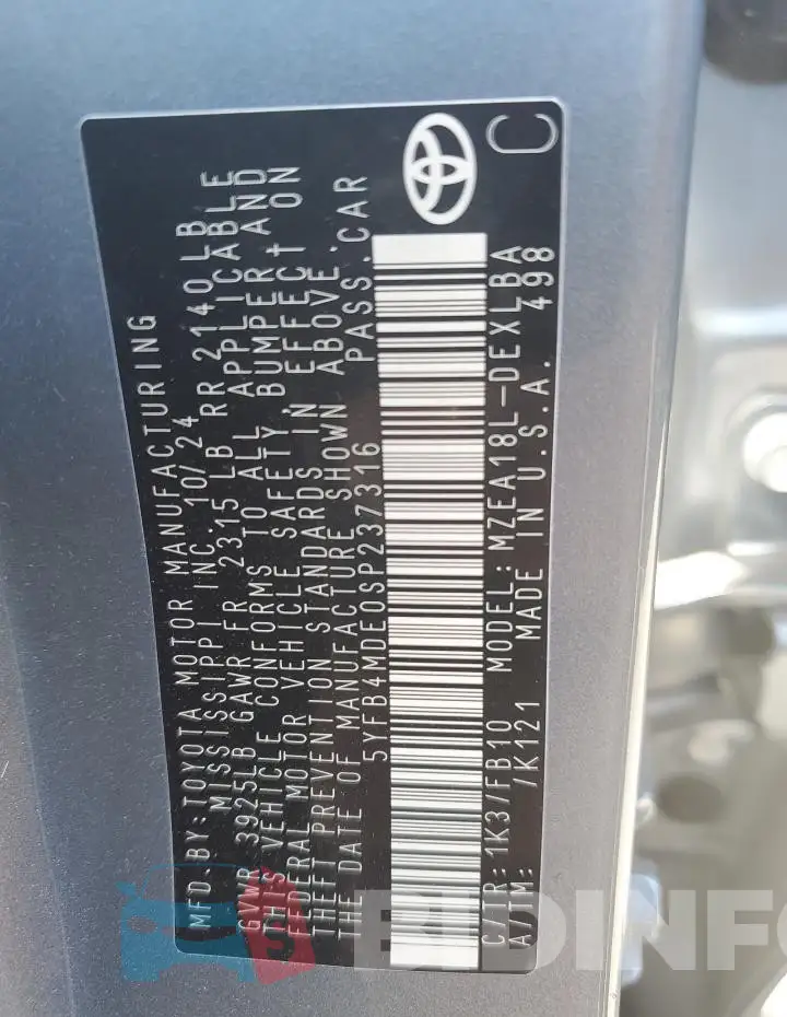 5YFB4MDE0SP237316 Photo# 12
