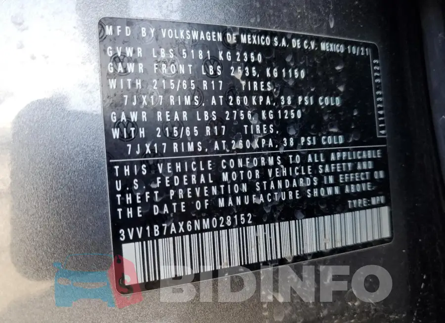 3VV1B7AX6NM028152 Photo# 13