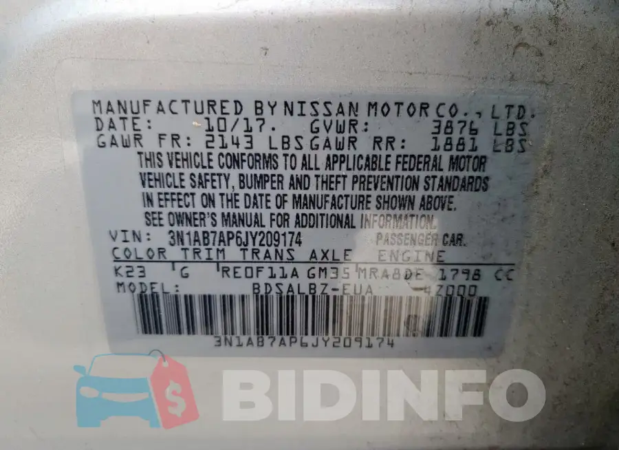 3N1AB7AP6JY209174 Photo# 12