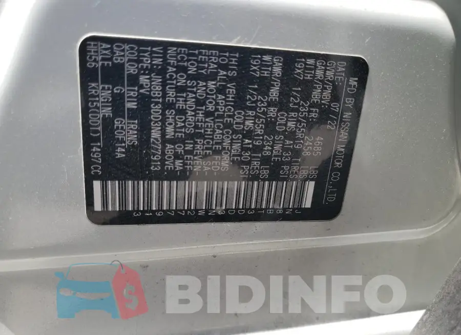 JN8BT3DD3NW277913 Photo# 13
