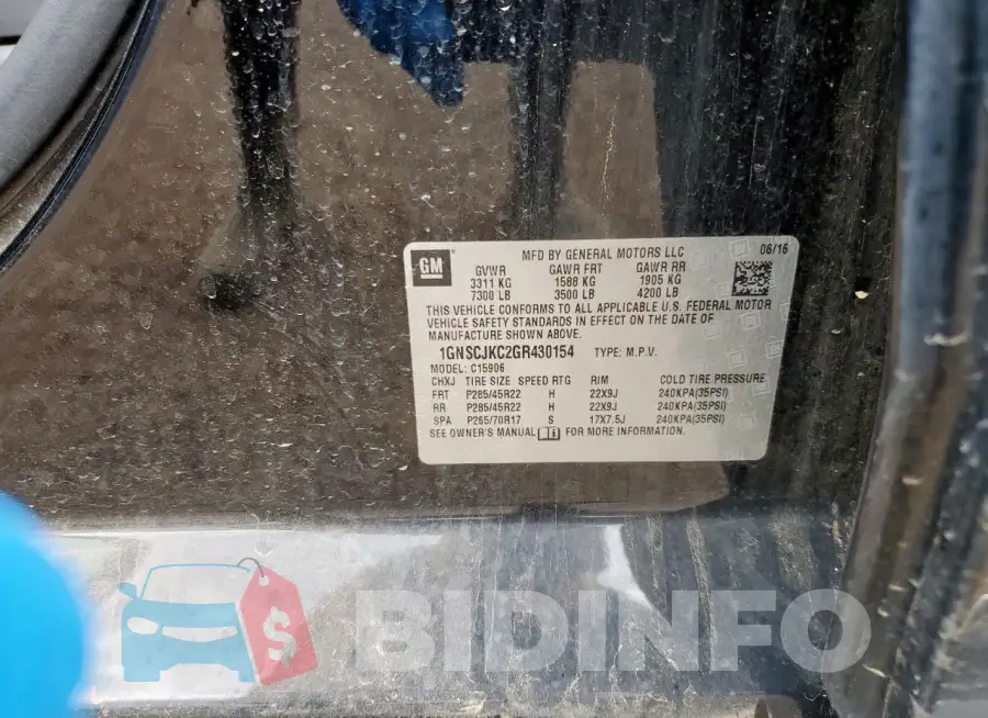 1GNSCJKC2GR430154 Photo# 13