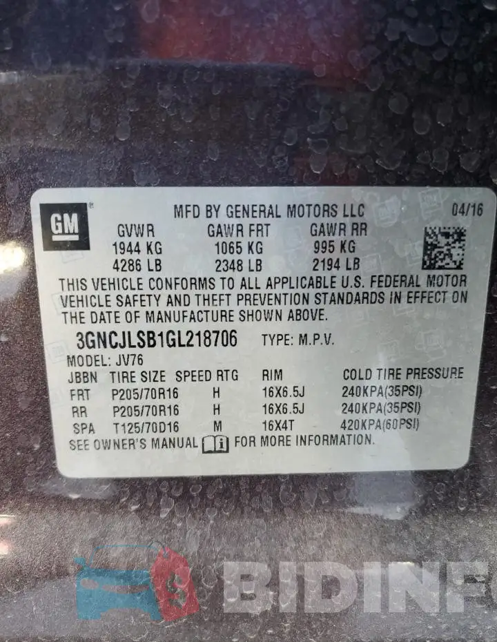 3GNCJLSB1GL218706 Photo# 14