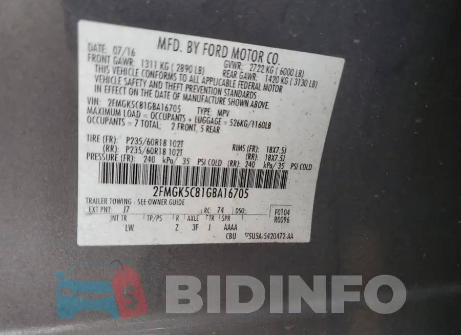 2FMGK5C81GBA16705 Photo# 12