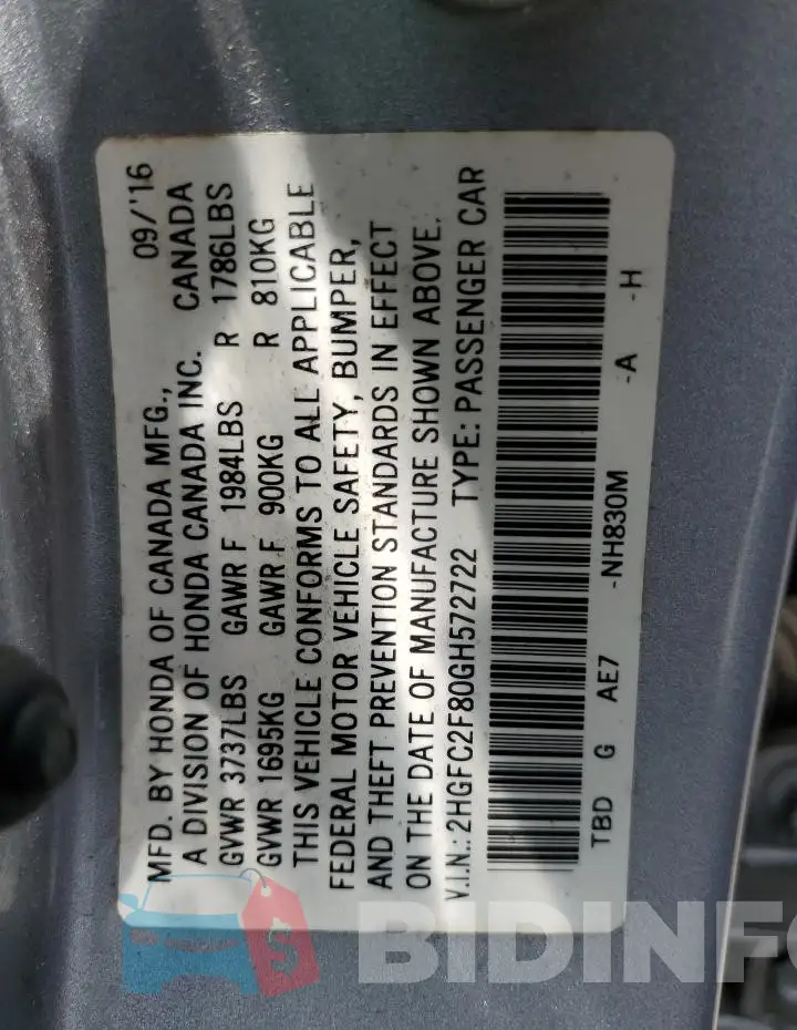 2HGFC2F80GH572722 Photo# 12