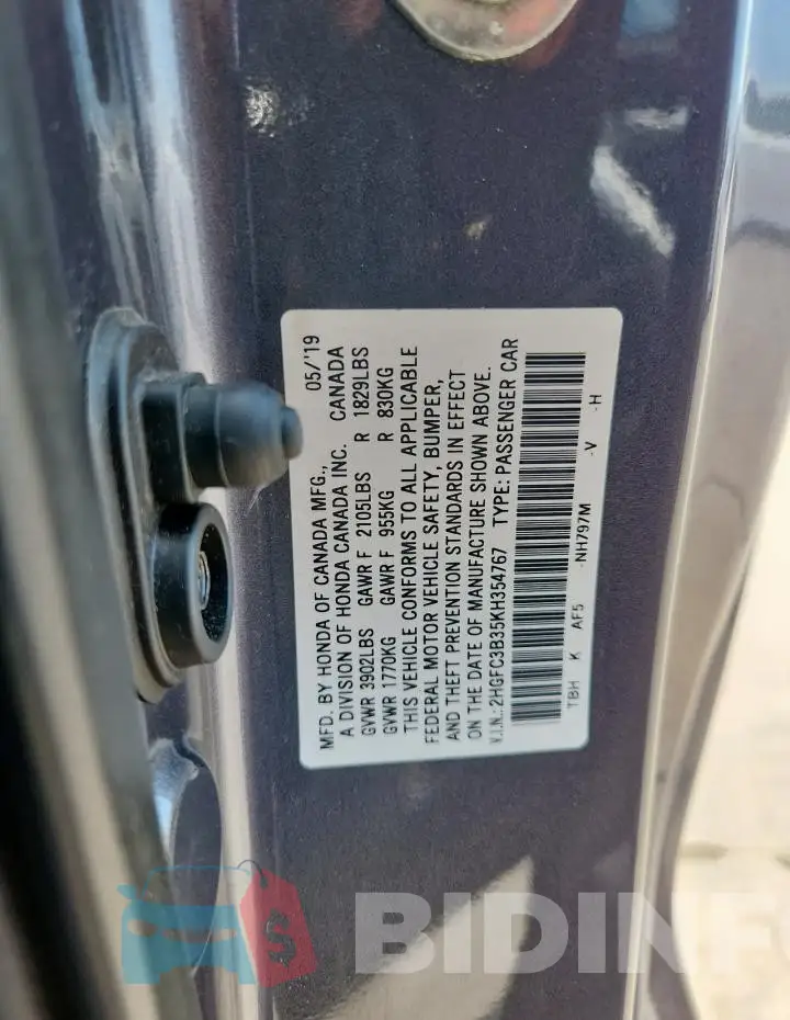 2HGFC3B35KH354767 Photo# 12