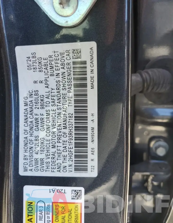 2HGFE1F93RH337182 Photo# 13