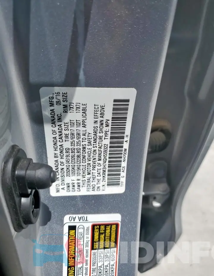 2HKRM3H74GH559322 Photo# 13