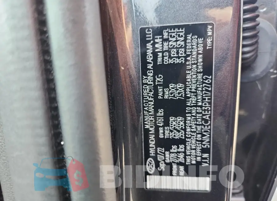 5NMJECAE3PH172762 Photo# 13