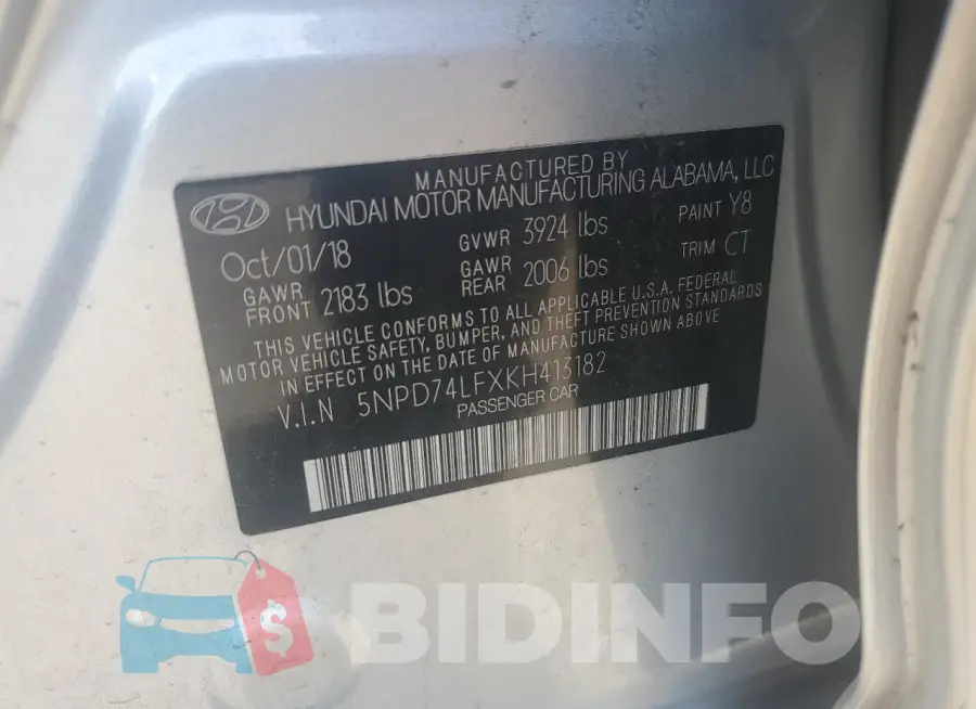 5NPD74LFXKH413182 Photo# 12