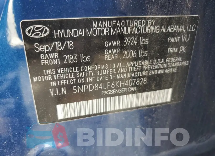 5NPD84LF6KH407828 Photo# 12