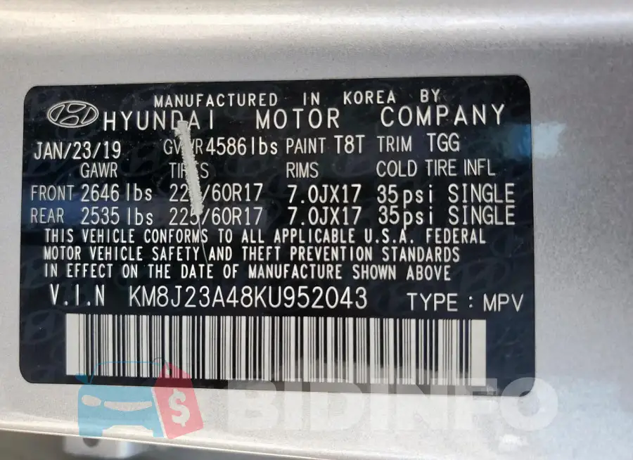 KM8J23A48KU952043 Photo# 13