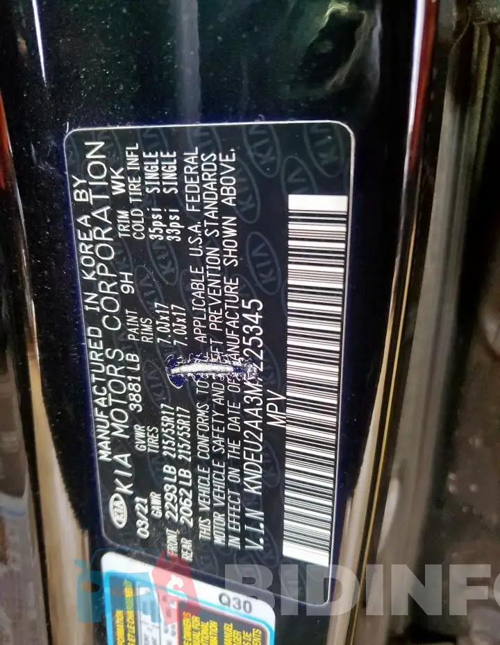 KNDEU2AA3M7225345 Photo# 12