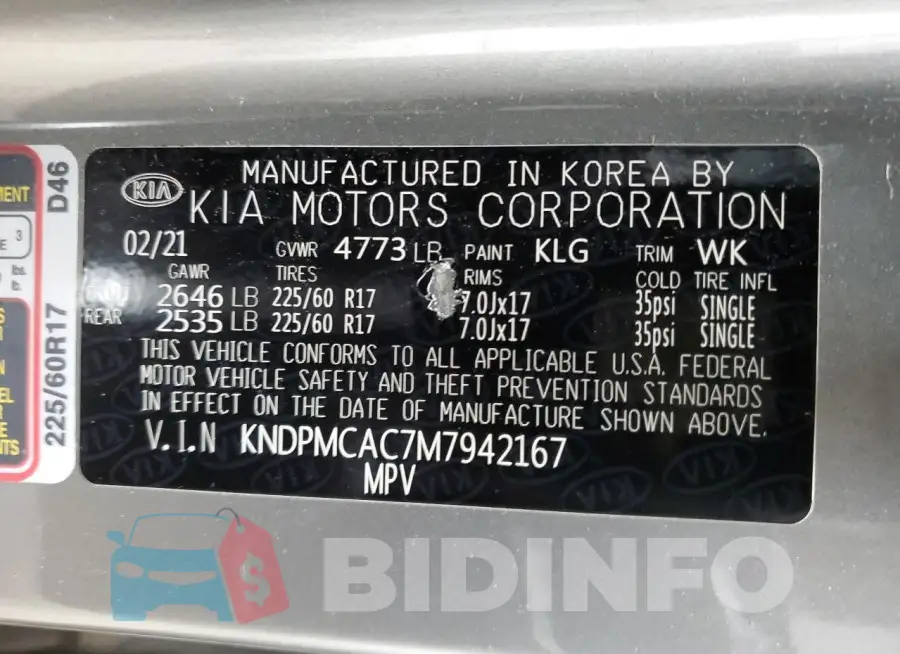 KNDPMCAC7M7942167 Photo# 12