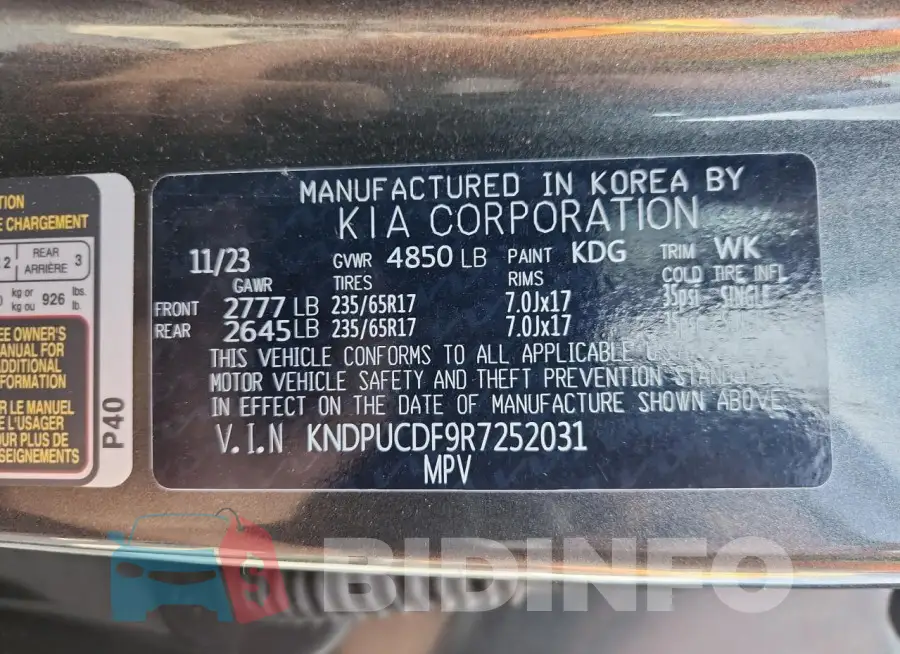 KNDPUCDF9R7252031 Photo# 13