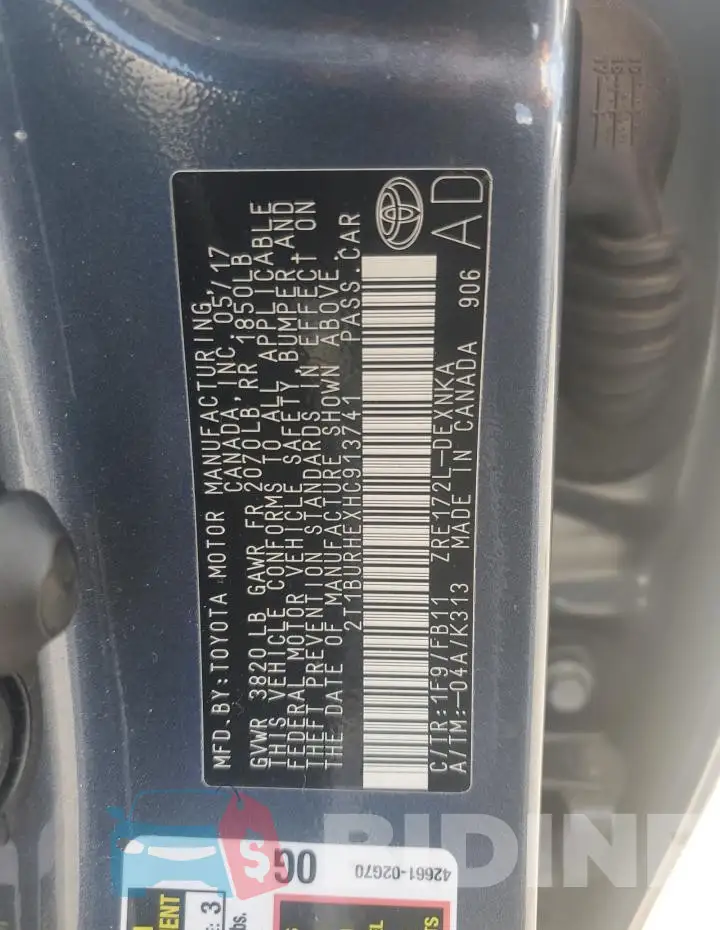 2T1BURHEXHC913741 Photo# 12