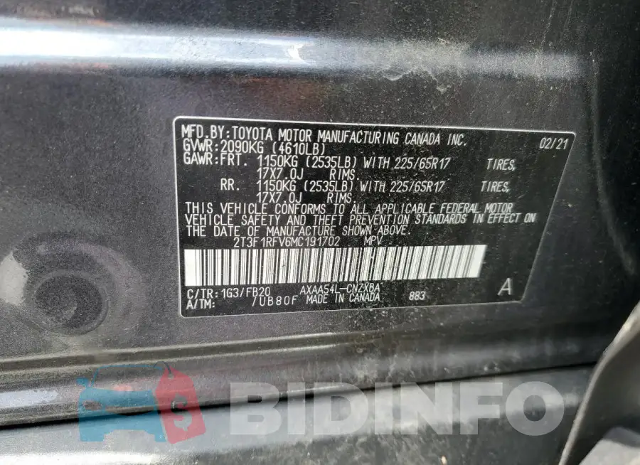 2T3F1RFV6MC191702 Photo# 13