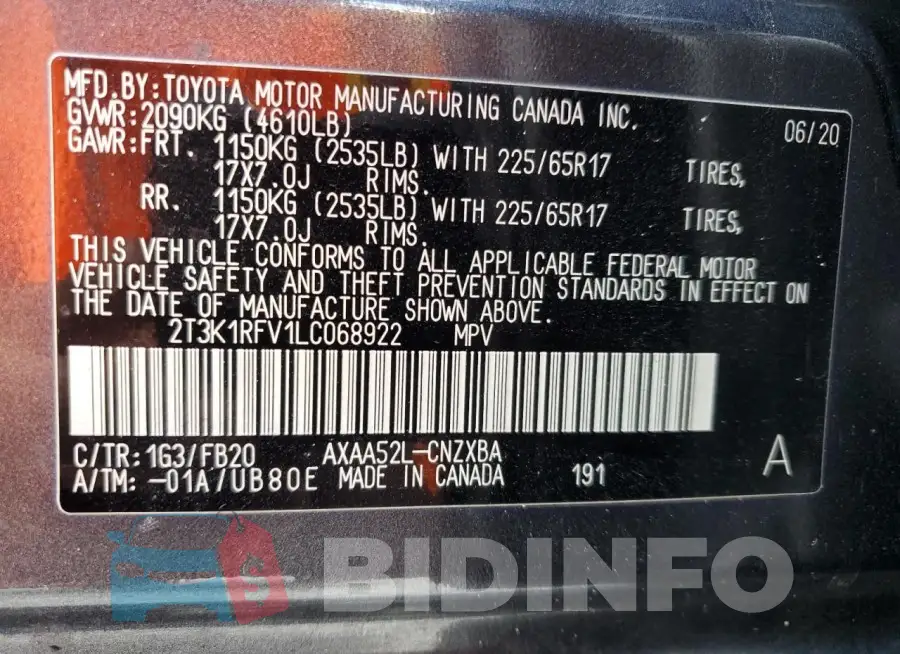2T3K1RFV1LC068922 Photo# 14