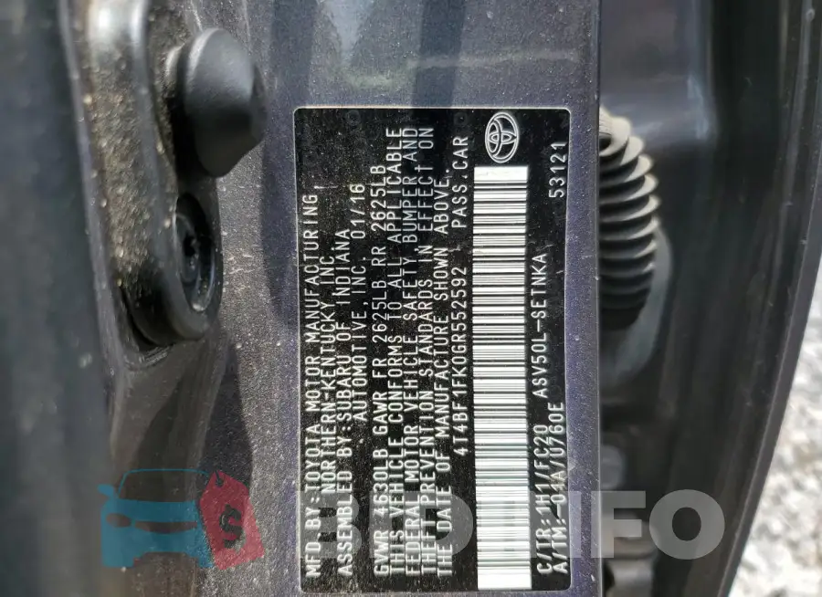 4T4BF1FK0GR552592 Photo# 12