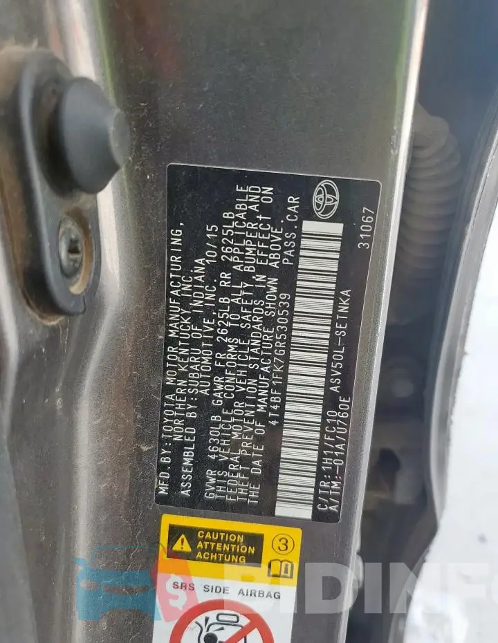 4T4BF1FK7GR530539 Photo# 12