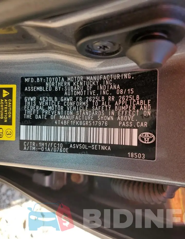 4T4BF1FK8GR517976 Photo# 12