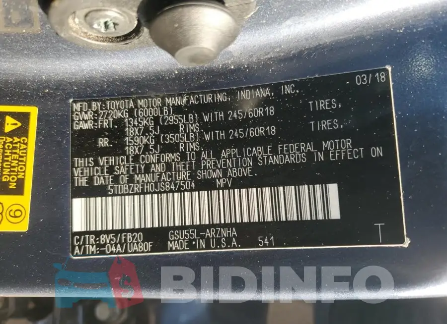 5TDBZRFH0JS847504 Photo# 13