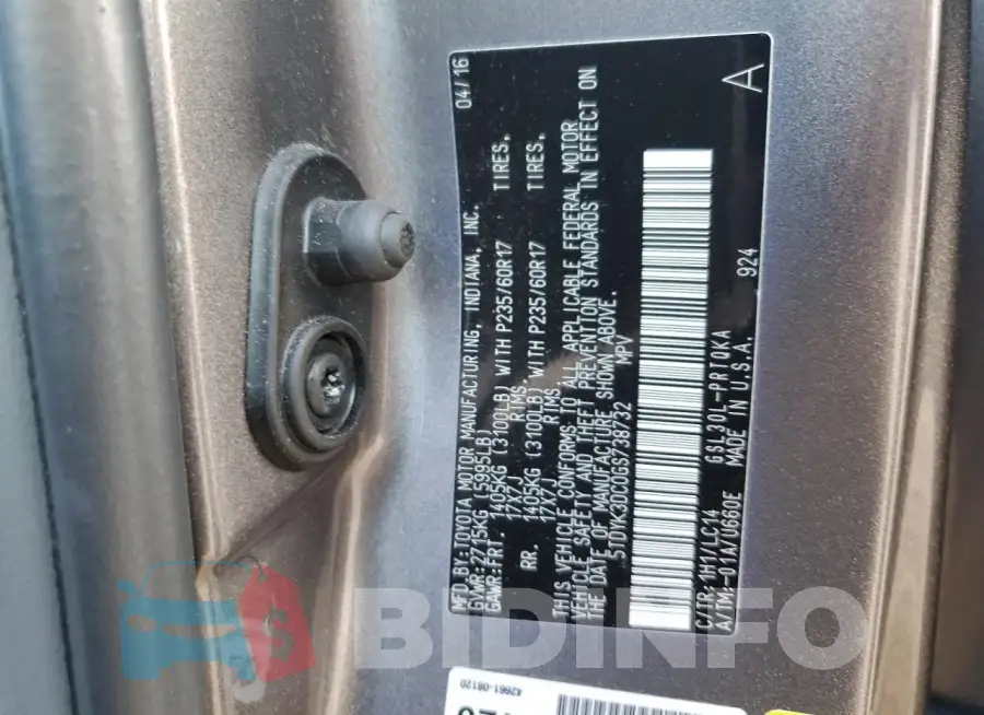 5TDYK3DC0GS738732 Photo# 14
