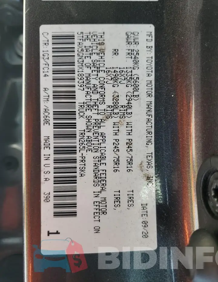 5TFAX5GN3MX189397 Photo# 12