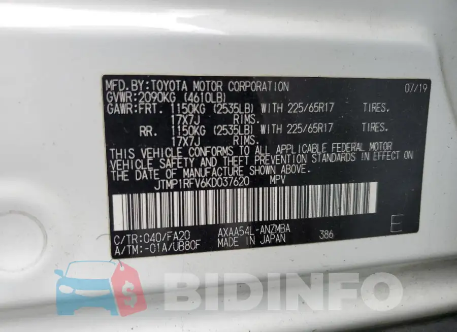 JTMP1RFV6KD037620 Photo# 13