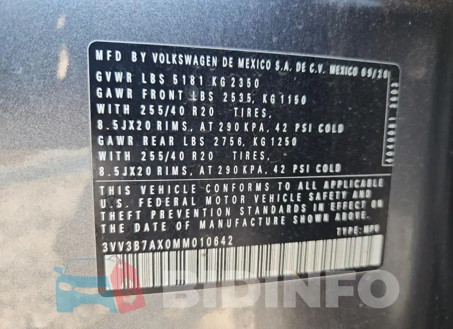 3VV3B7AX0MM010642 Photo# 13