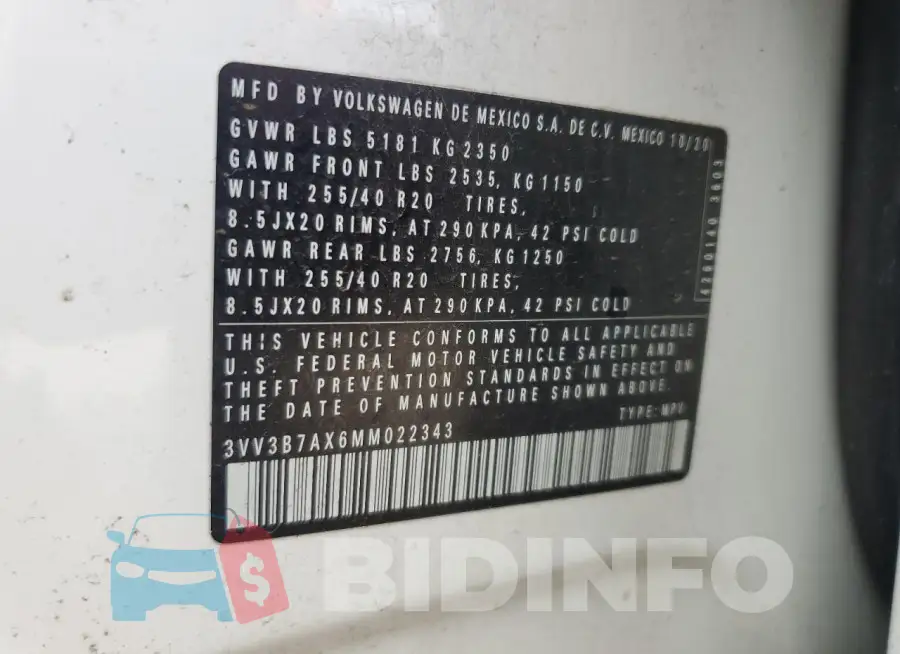 3VV3B7AX6MM022343 Photo# 14